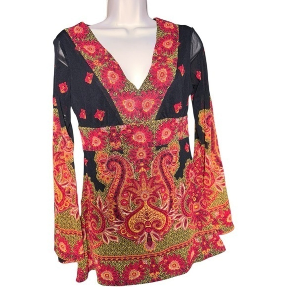 Vintage Y2K Inc International Concepts Black Red Paisley Long Sleeve Fairy